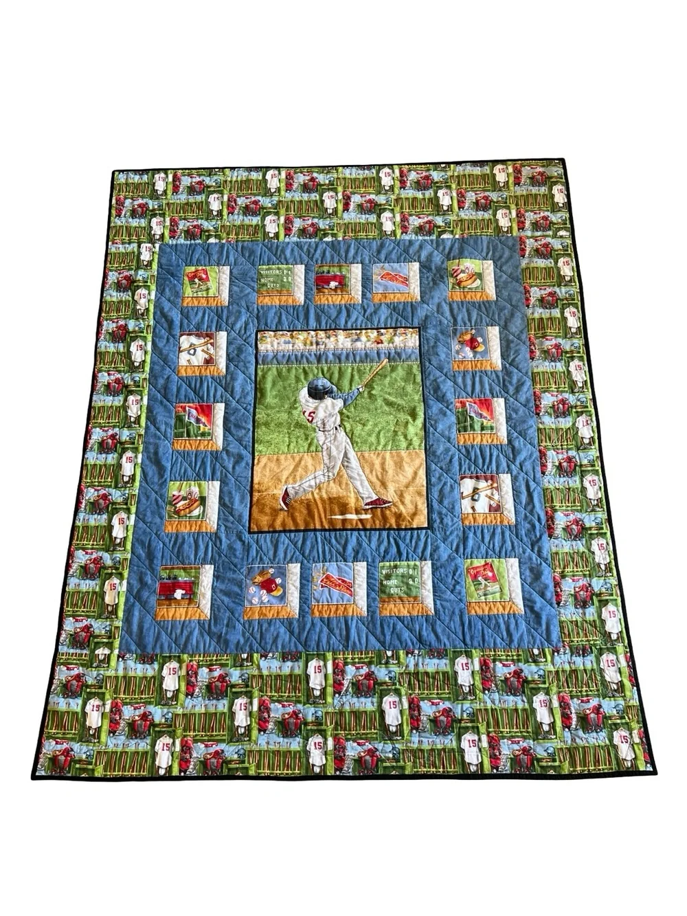 BASEBALL Themed Handmade OOAK Quilt Twin All-American Allstar Sports 77x61” Cozy